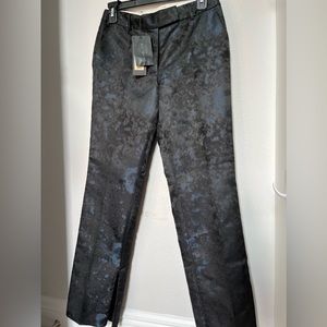 Rachel Zoe black and peacock blue brocaded dress pants with a zipper leg.